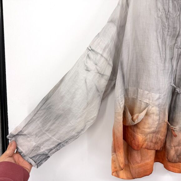 Gilda Midani Womens S Linen Orient Shirt Knot Buttons Pockets Dip Dye Lagenlook - Picture 4 of 11